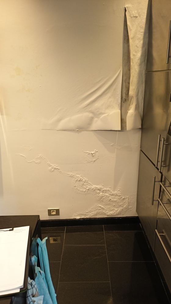 Dégât des eaux sur un mur de cuisine
